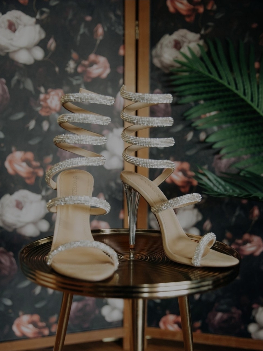 Shoe Dazzle Nude Crystal Wrap Spiral Heels